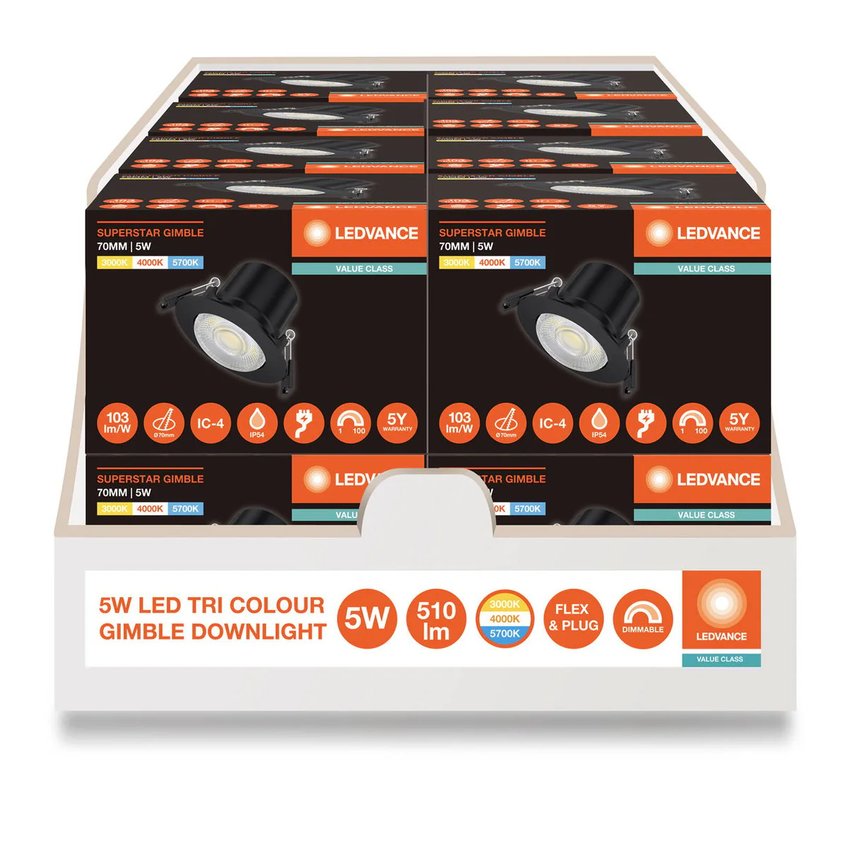 Ledvance Downlight Gimble LED 70mm Black Tri Colour 5W - Dimmable - IP54 - Image 2