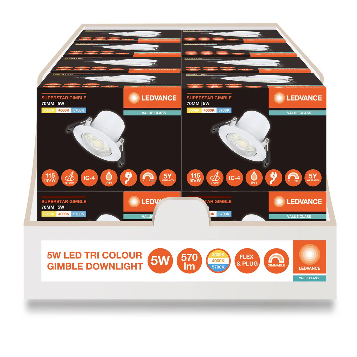 Ledvance Downlight Gimble LED 70mm Tri Colour 5W - Dimmable - IP54 - Image 2