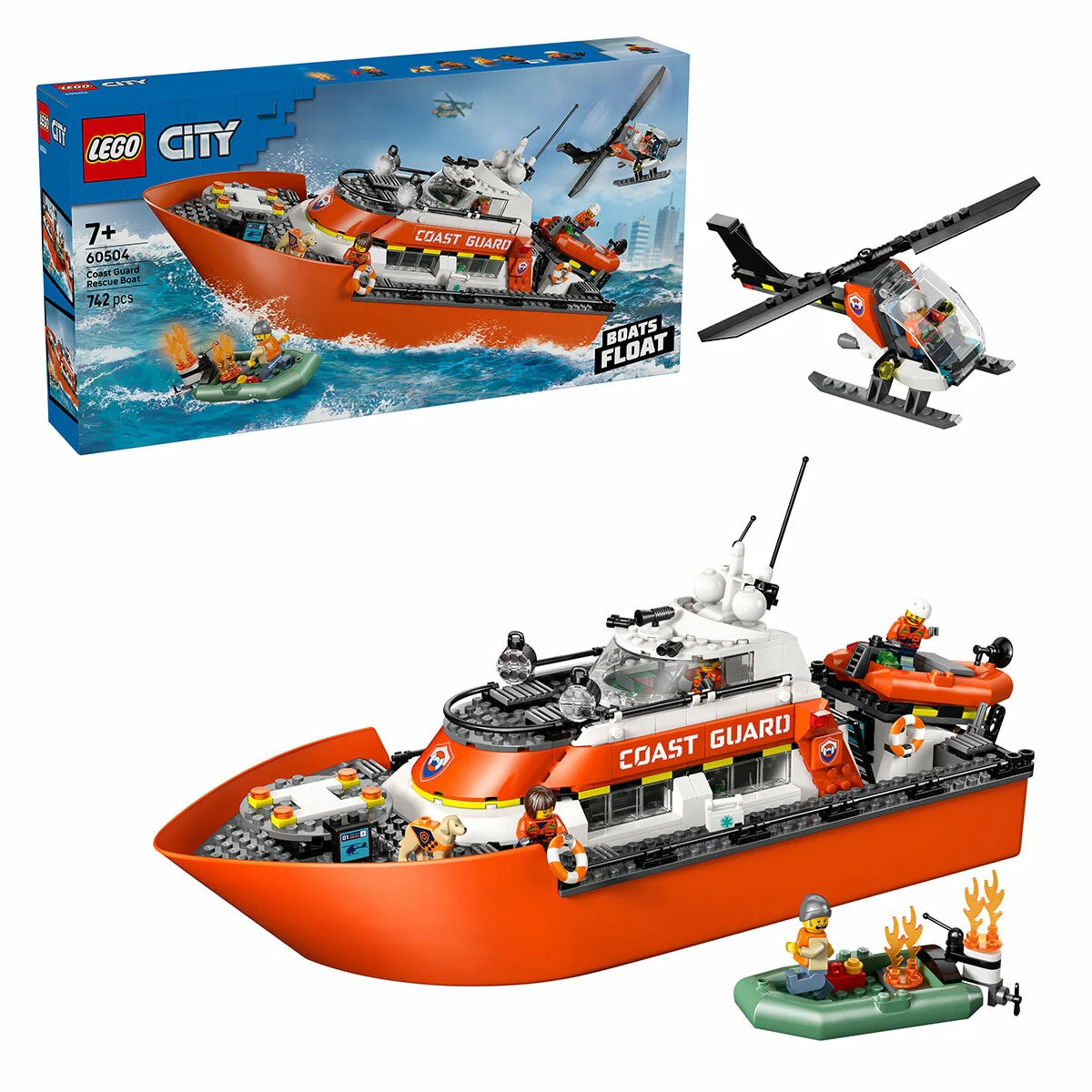 LEGO City Coast Guard Rescue Boat & Helicopter 60504, 742-Piece Floating