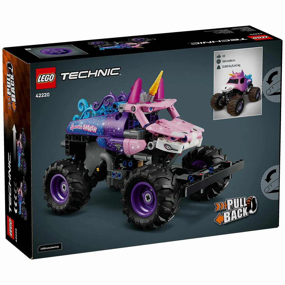 LEGO Technic Monster Jam Sparkle Smash Pull-Back 42220 Unicorn Truck 243pc - Image 6