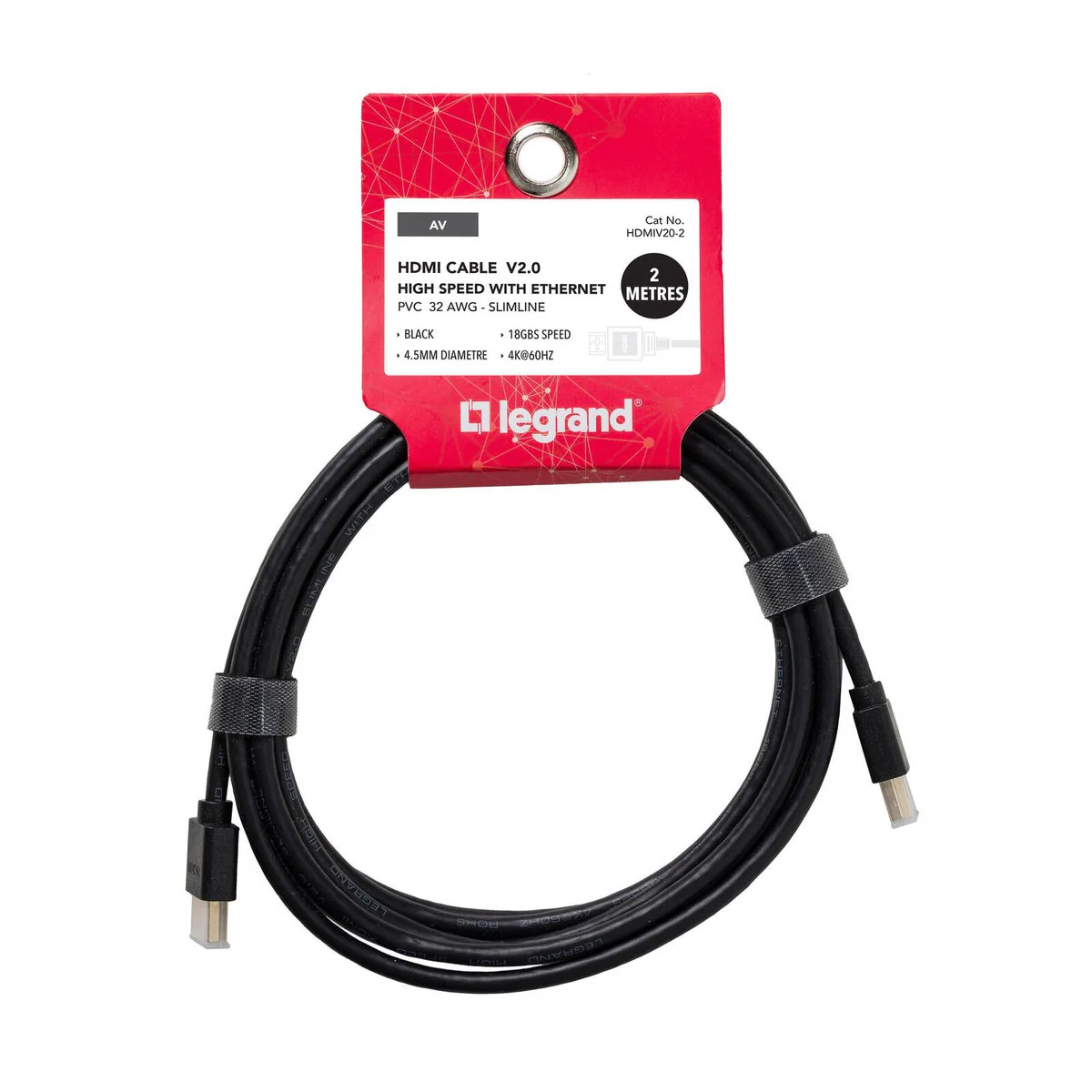 Legrand 2m Slimline HDMI Cable with Ethernet - Black - 18Gbps - 4K Support