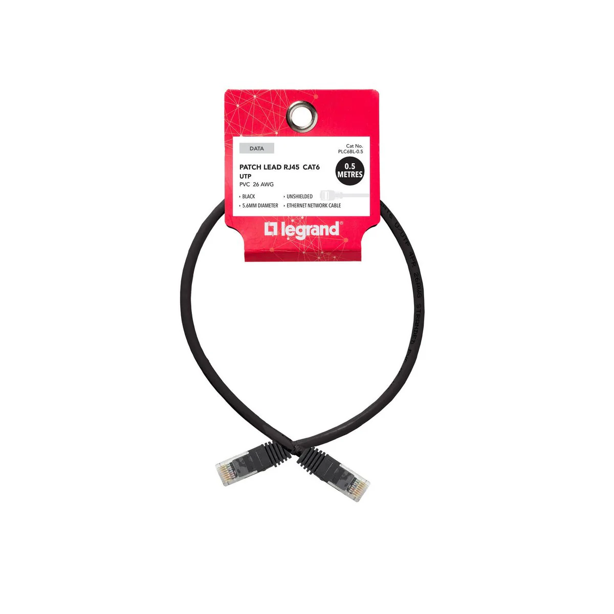 Legrand Cat6 RJ45 UTP Patch Lead - 0.5m - Black - High-Speed Connectivity