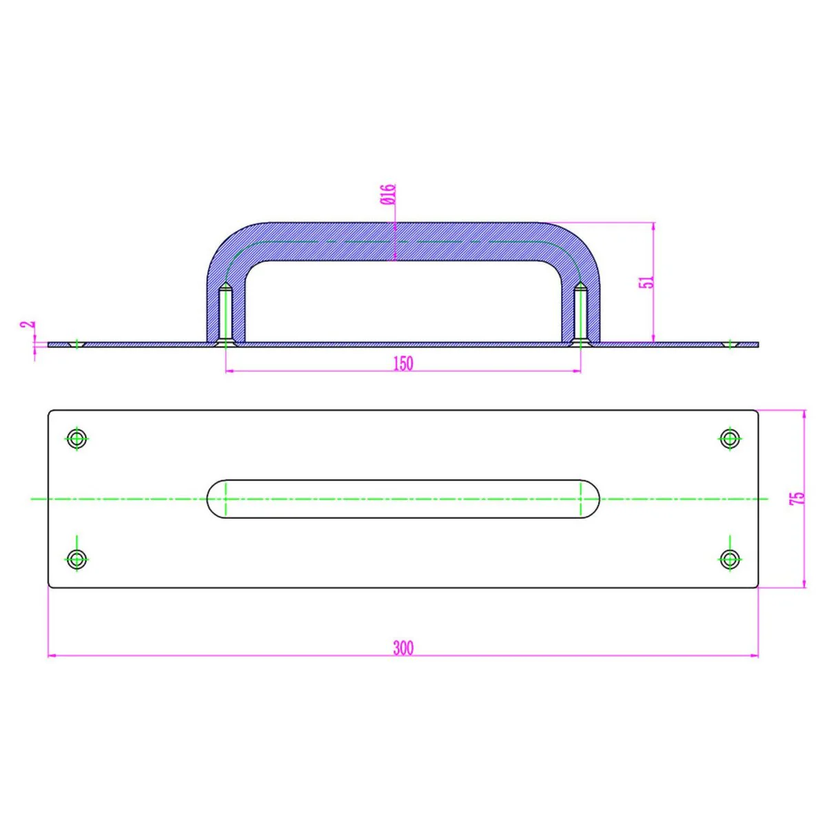 Lemaar D Pull - 150 x 16mm - 304 Stainless Steel - DDA Compliant - Image 3