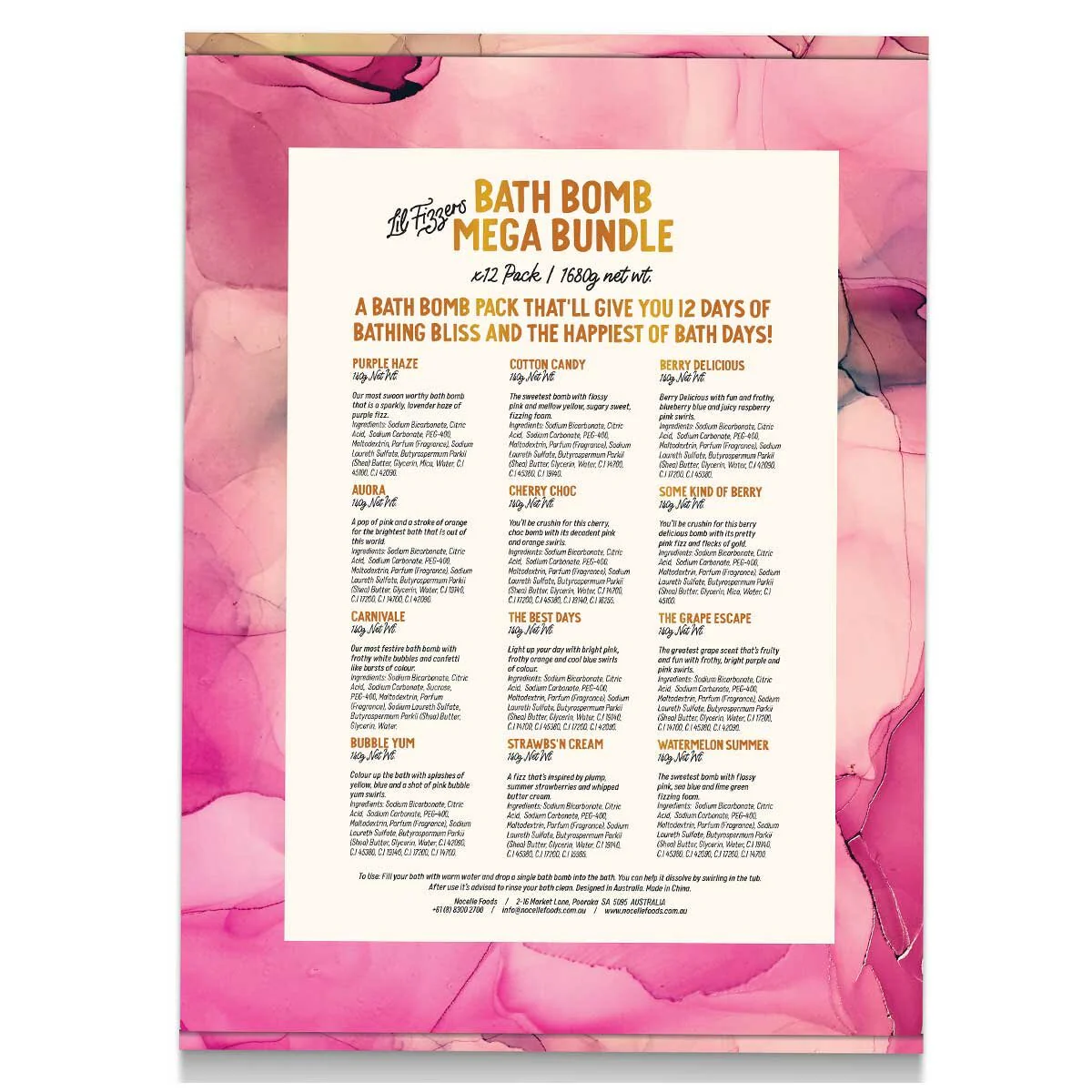 Lil Fizzers Watercolour Pink Bath Bombs 12 Pack Colourful Mega Bundle - Image 2
