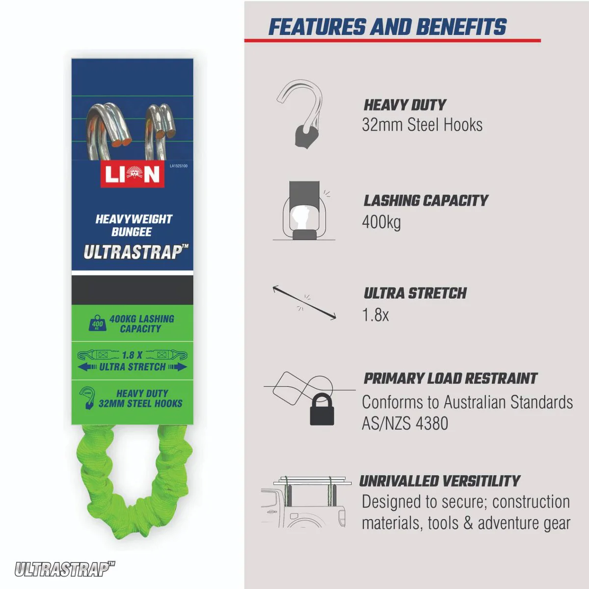 Lion 130 Ultra Strap - Heavy-Duty Bungee - 250cm - 800kg Break Strength - Image 2