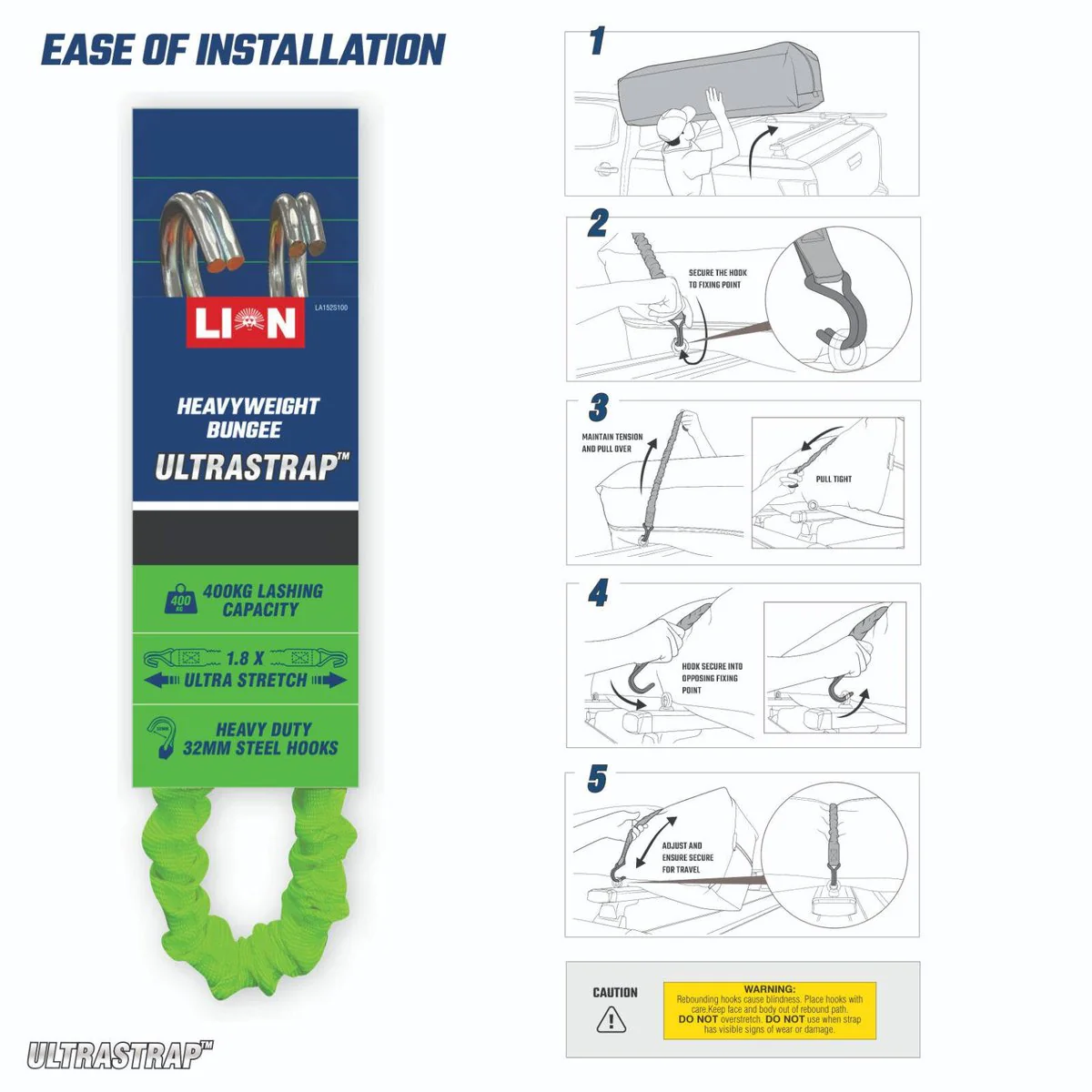 Lion 130 Ultra Strap - Heavy-Duty Bungee - 250cm - 800kg Break Strength - Image 3