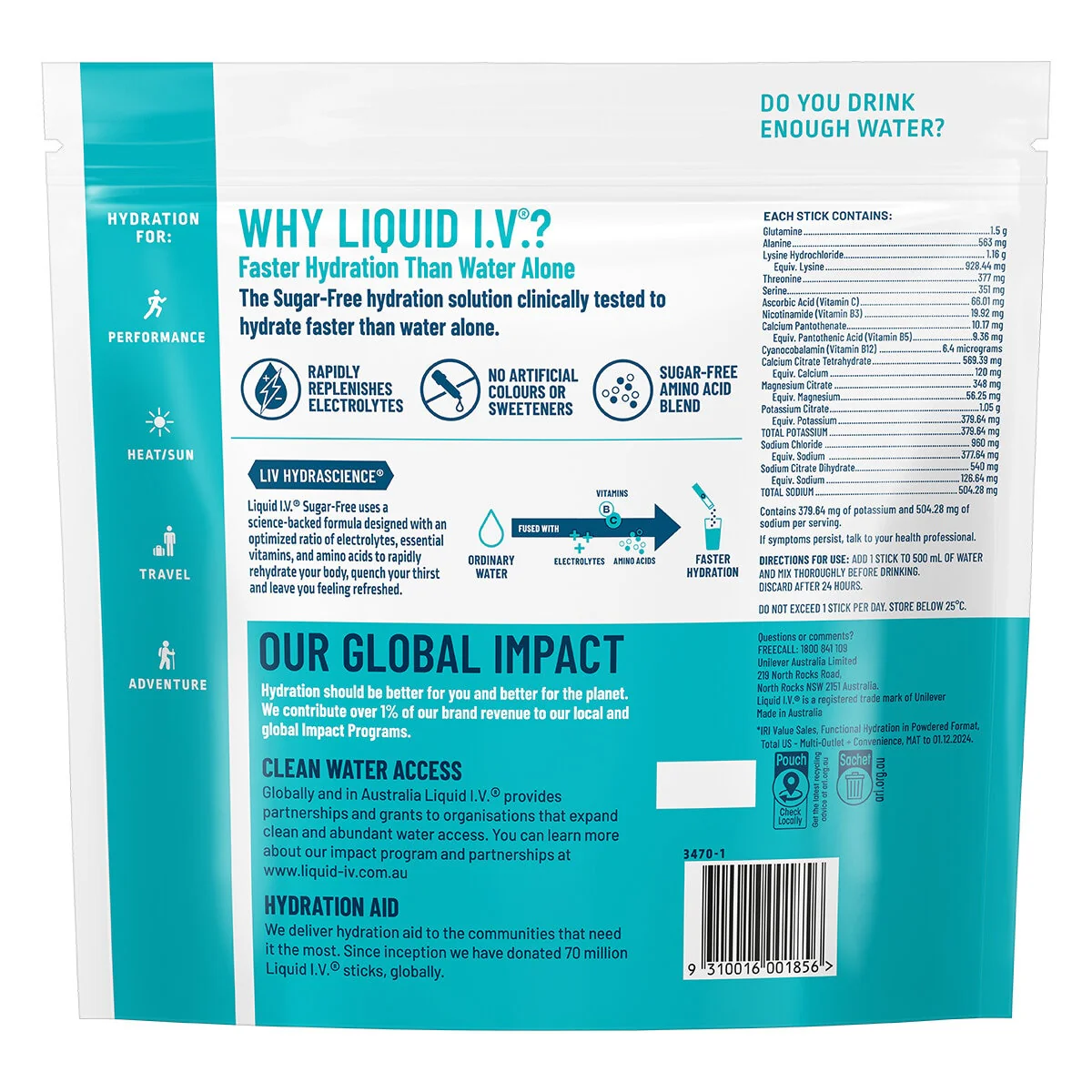 Liquid I.V. Hydration Multiplier Sugar Free Raspberry Melon 30 Sachets - Image 2