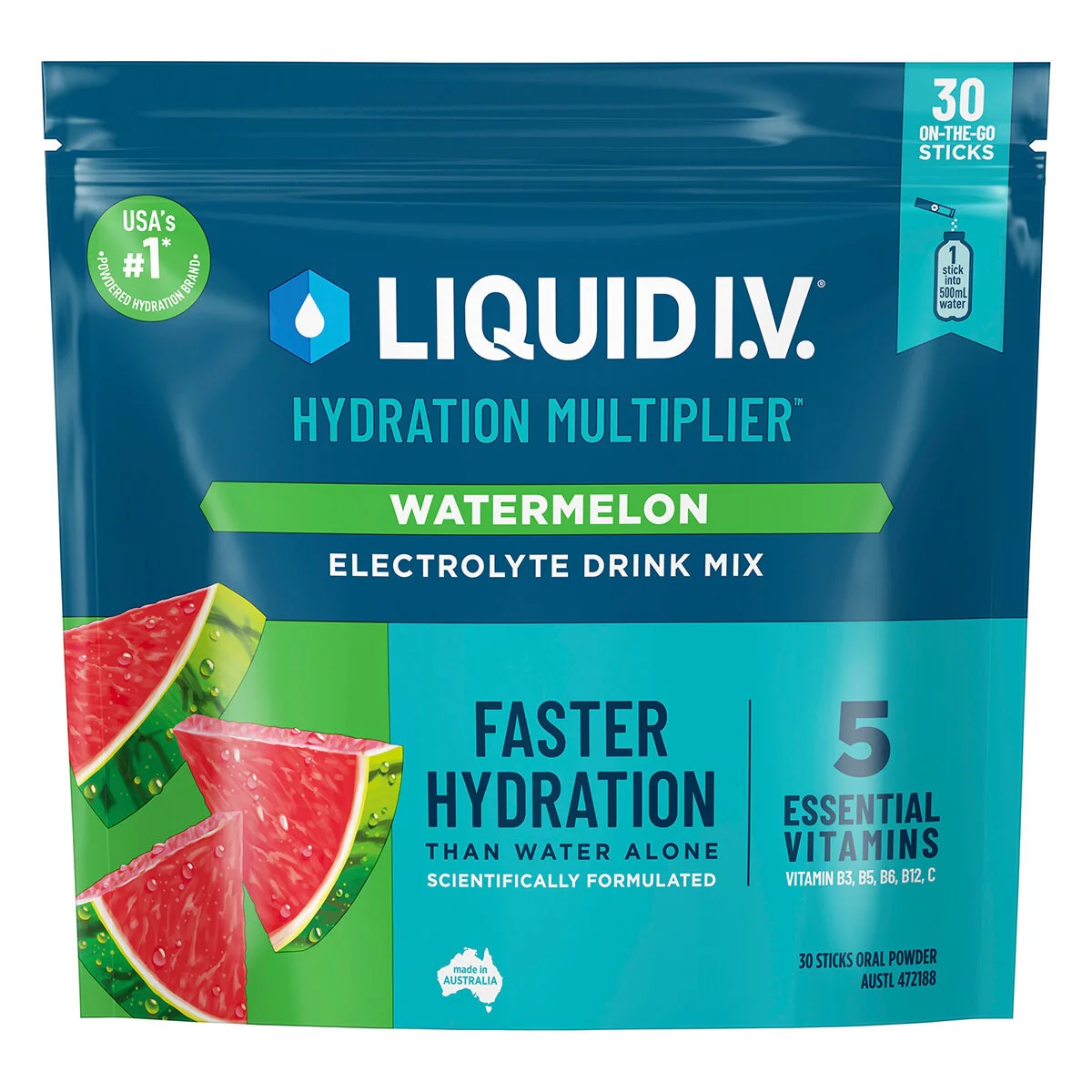 Liquid I.V. Hydration Multiplier Fresh Electrolyte Mix Watermelon 30 Sachets