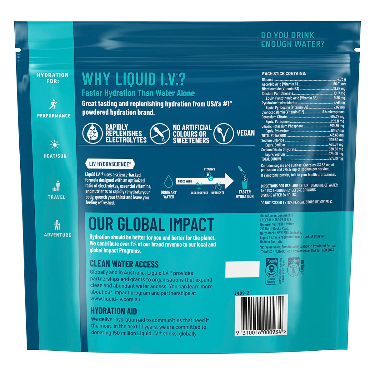 Liquid I.V. Hydration Multiplier Fresh Electrolyte Mix Watermelon 30 Sachets - Image 2