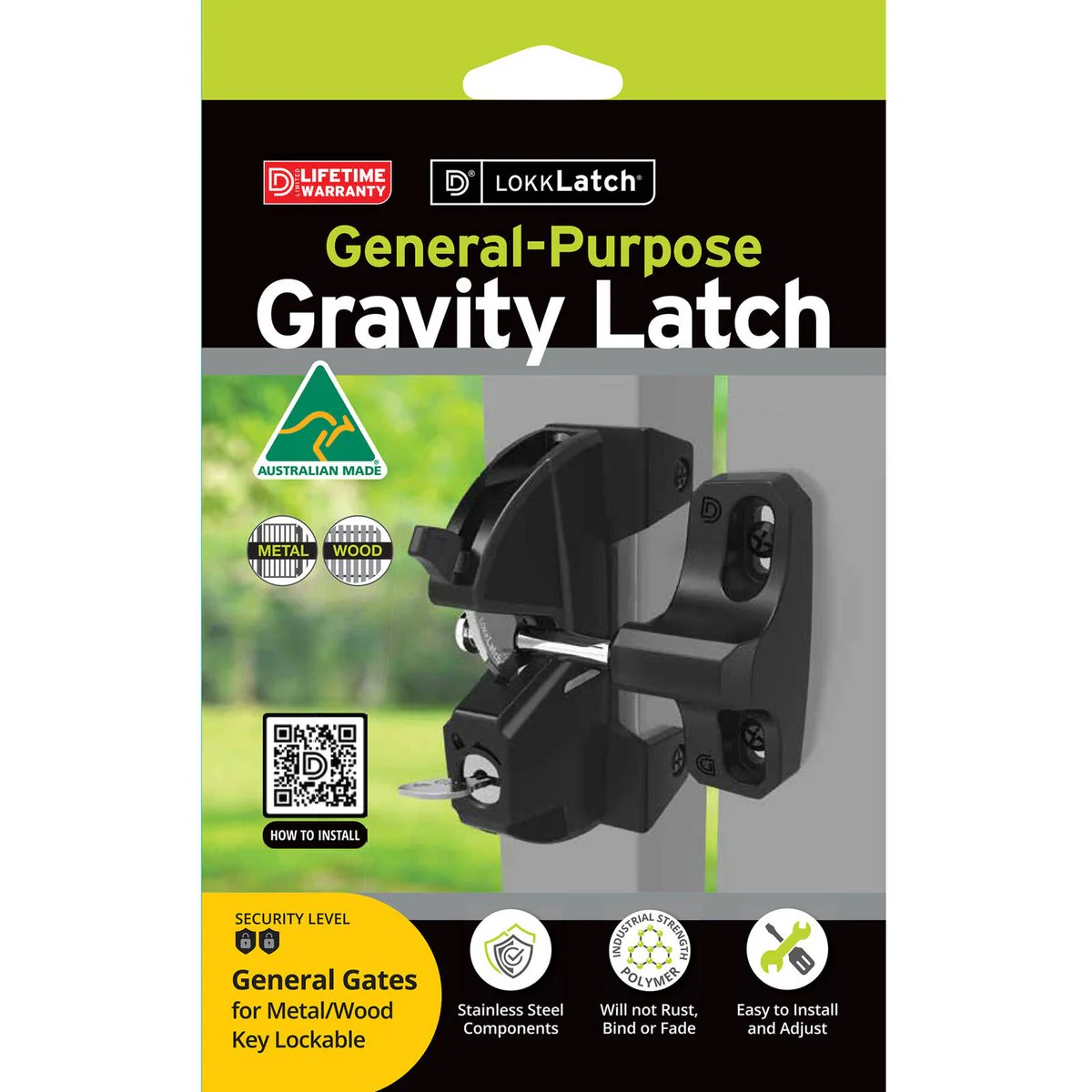 Lokklatch General Purpose Gate Latch - Key Lockable - 150mm x 240mm - Black - Image 3