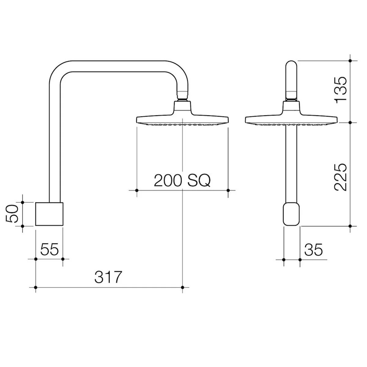 Luna Fixed Overhead Shower - 200mm - Brass - Chrome Finish - Image 2