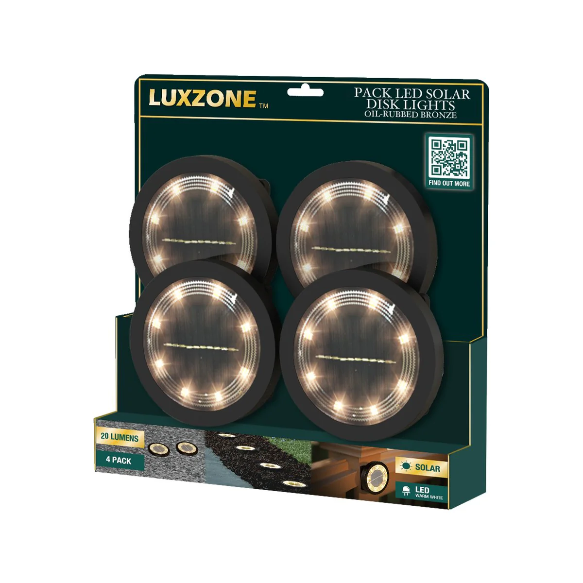 Luxzone LED Solar Disc Light 4 Pack - 115.8mm - Brown - Image 4