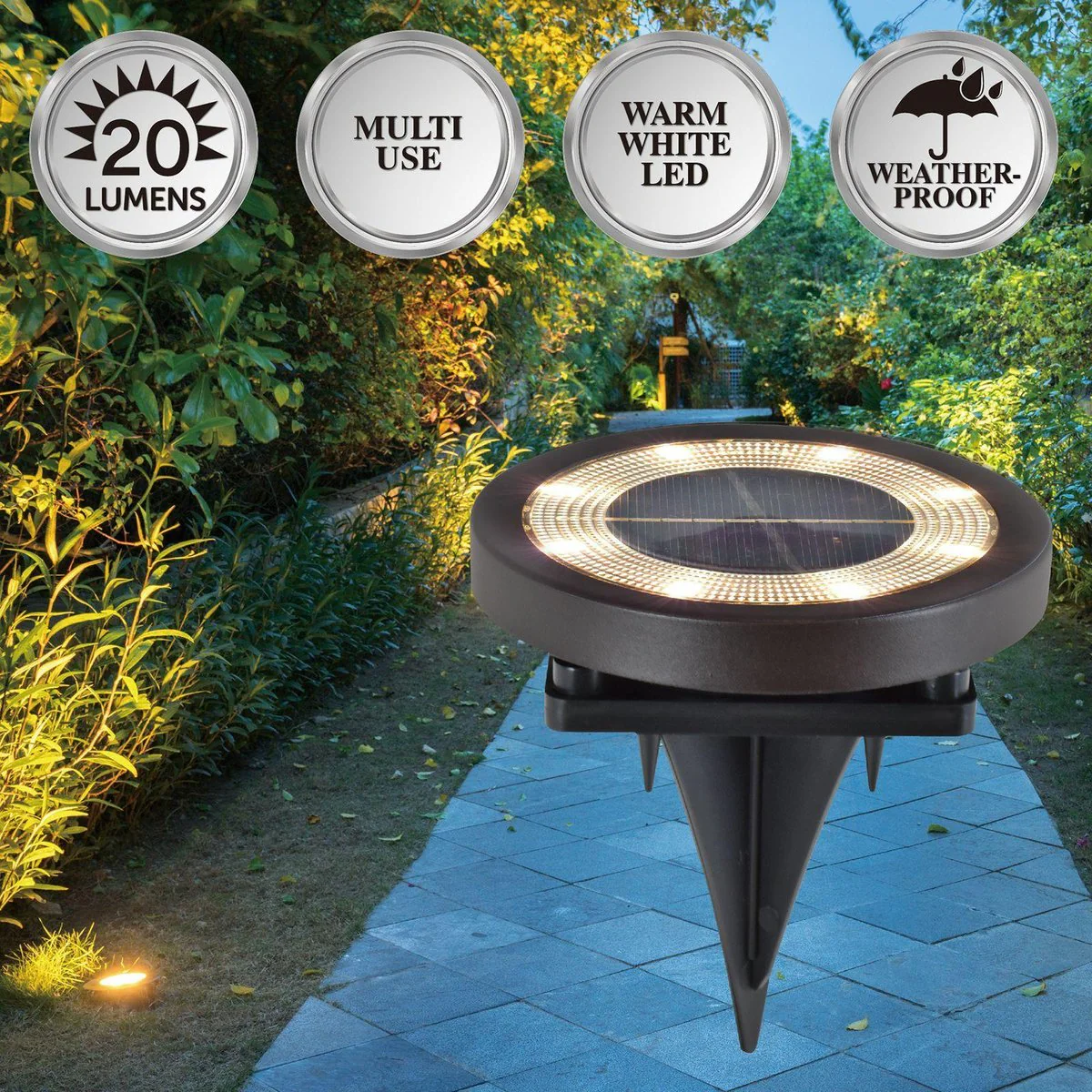 Luxzone LED Solar Disc Light 4 Pack - 115.8mm - Brown - Image 5