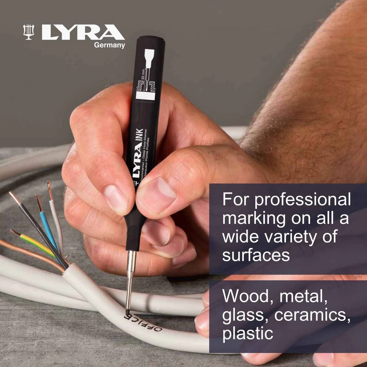 Lyra Black Deep Hole Permanent Construction Marker - 1mm Tip - 35mm Stainless Steel Tip - Image 4