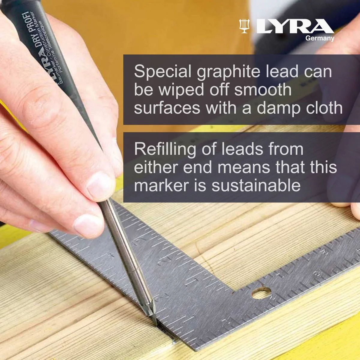 Lyra Carpenters Pencil - 2B - Stainless Steel - All Surface Use - Image 3