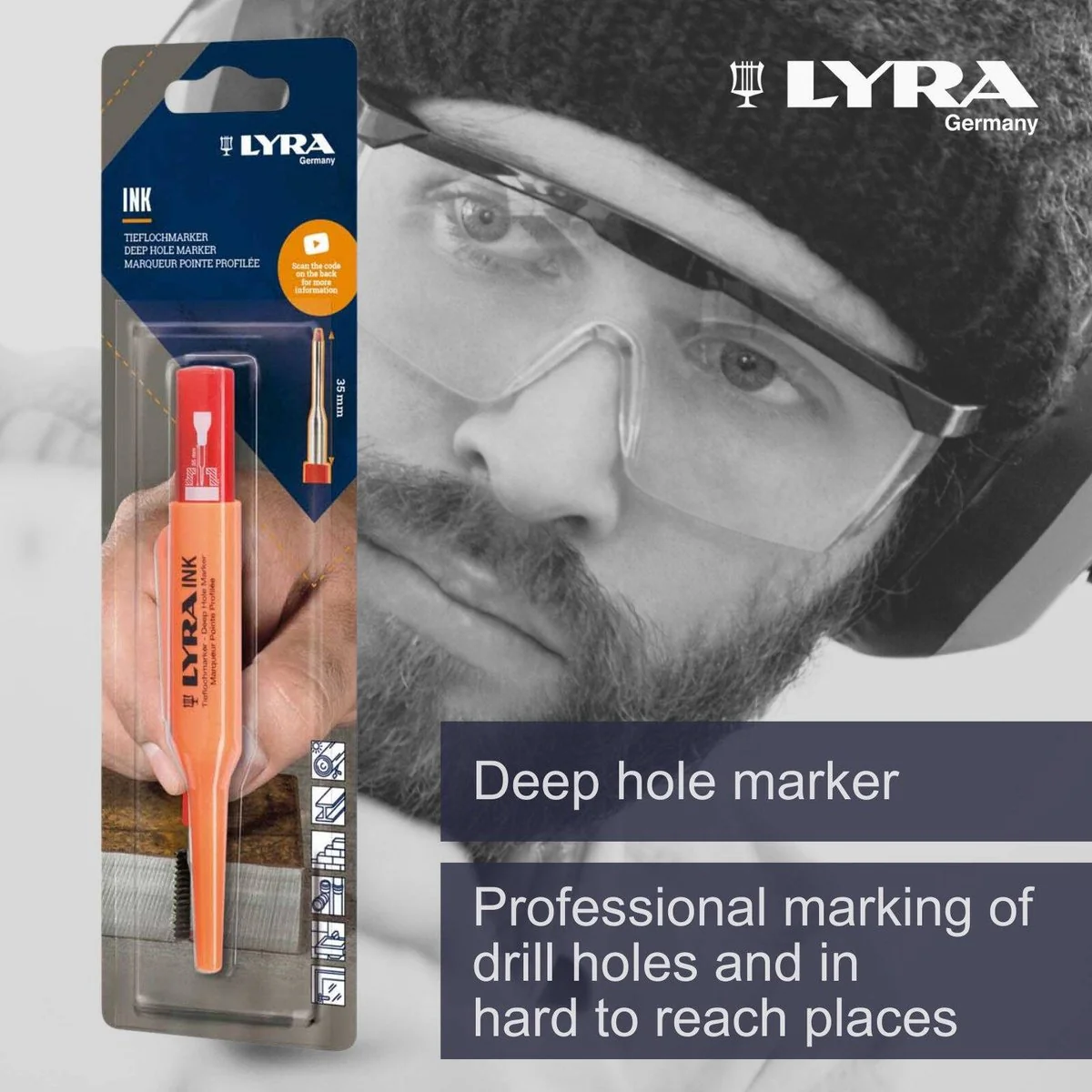 Lyra Red Deep Hole Permanent Construction Marker - 35mm Tip - Precision Marking - Image 4