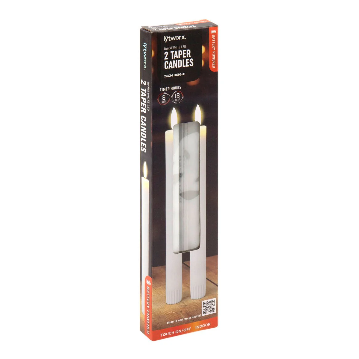 Lytworx 24cm LED Taper Candle 2 Pack - Warm White - Battery Powered - Timer