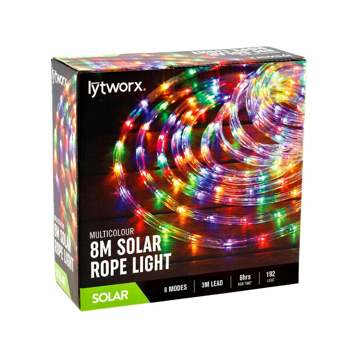 Lytworx 8m Multicolour LED Solar Rope Light - 192 LEDs - 8 Flashing Modes
