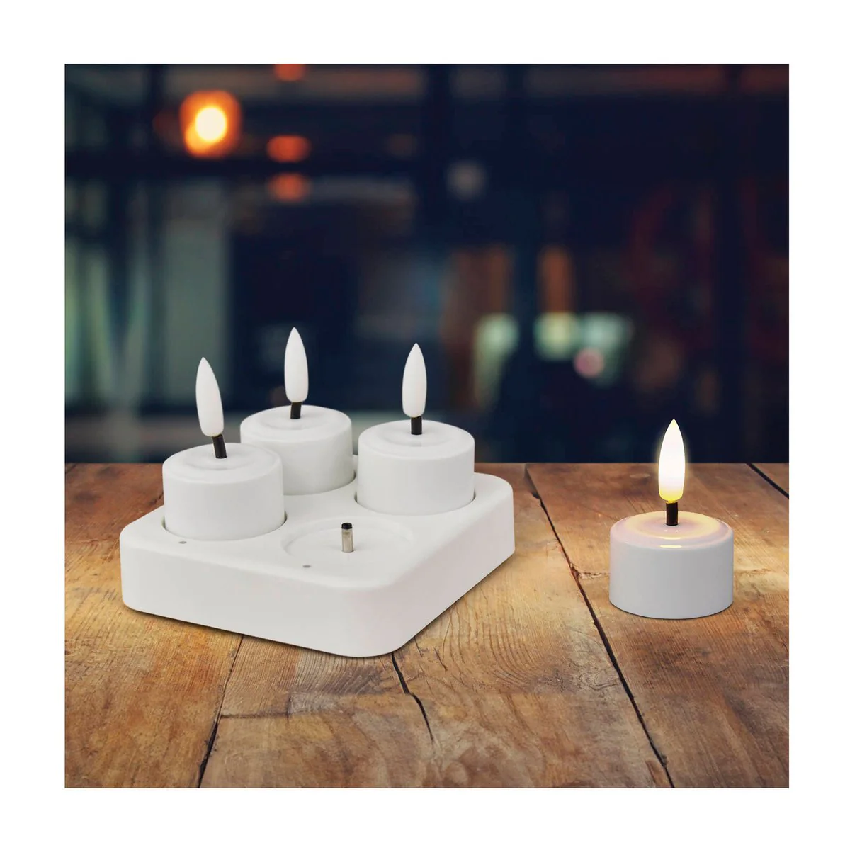Lytworx Battery Operated Tea Lights 4 Pack - Warm White - USB Rechargeable - 40mm - Image 2