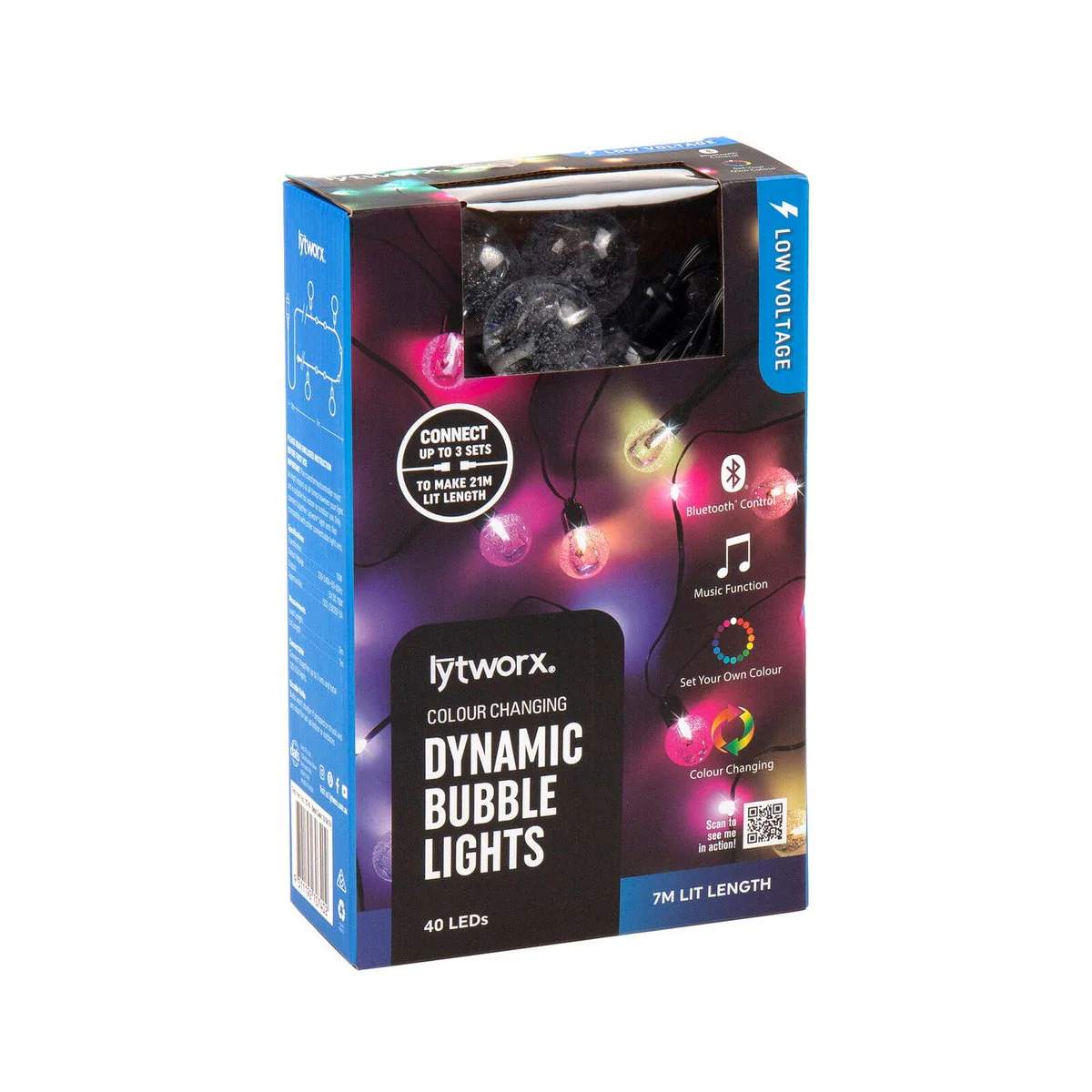 Lytworx Colour Changing Bubble Lights 40 Pack - 7m Length - Bluetooth Control