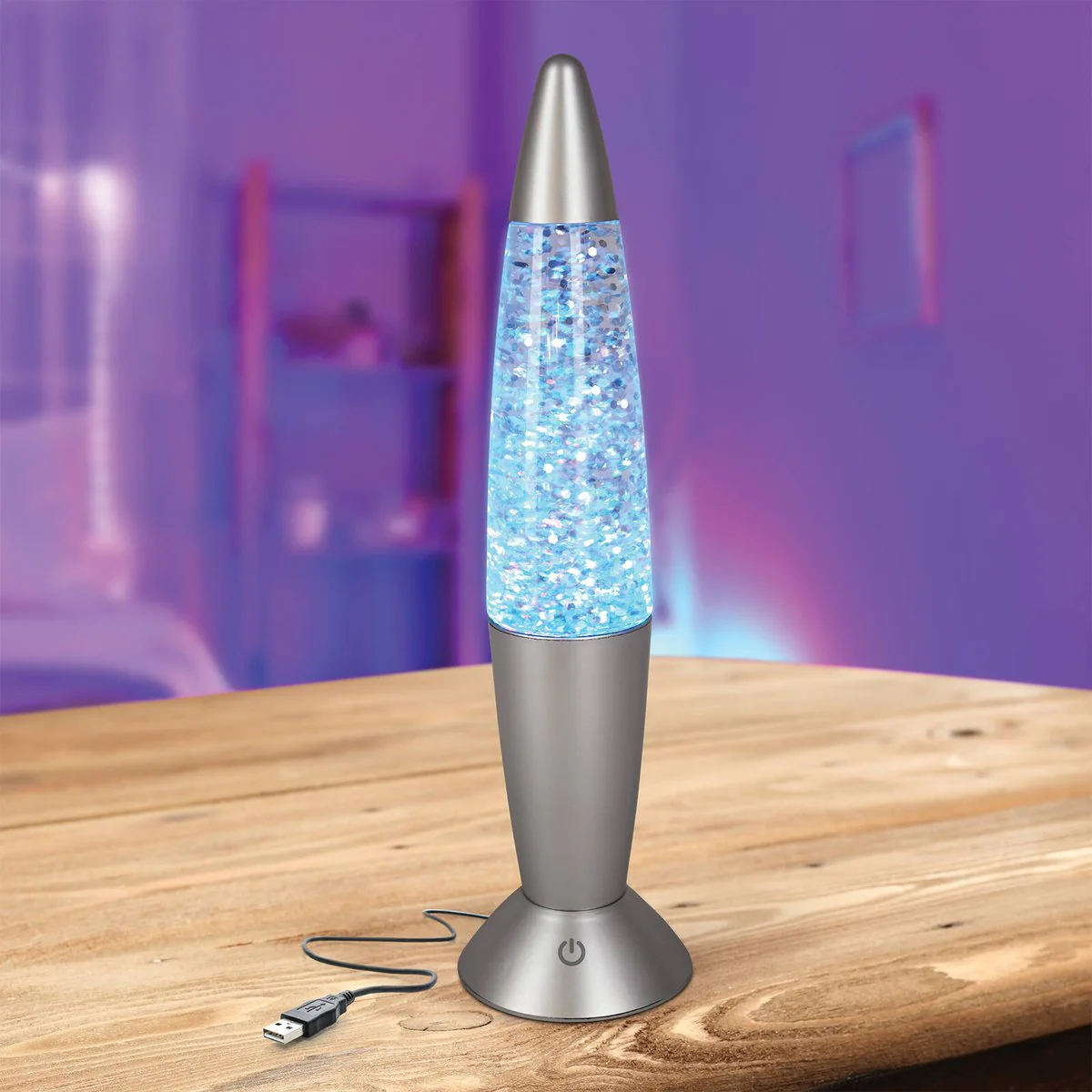 Lytworx Colour Changing Glitter Lava Lamp - USB Powered - 35cm - Multi-colour - Auto Timer - Image 2