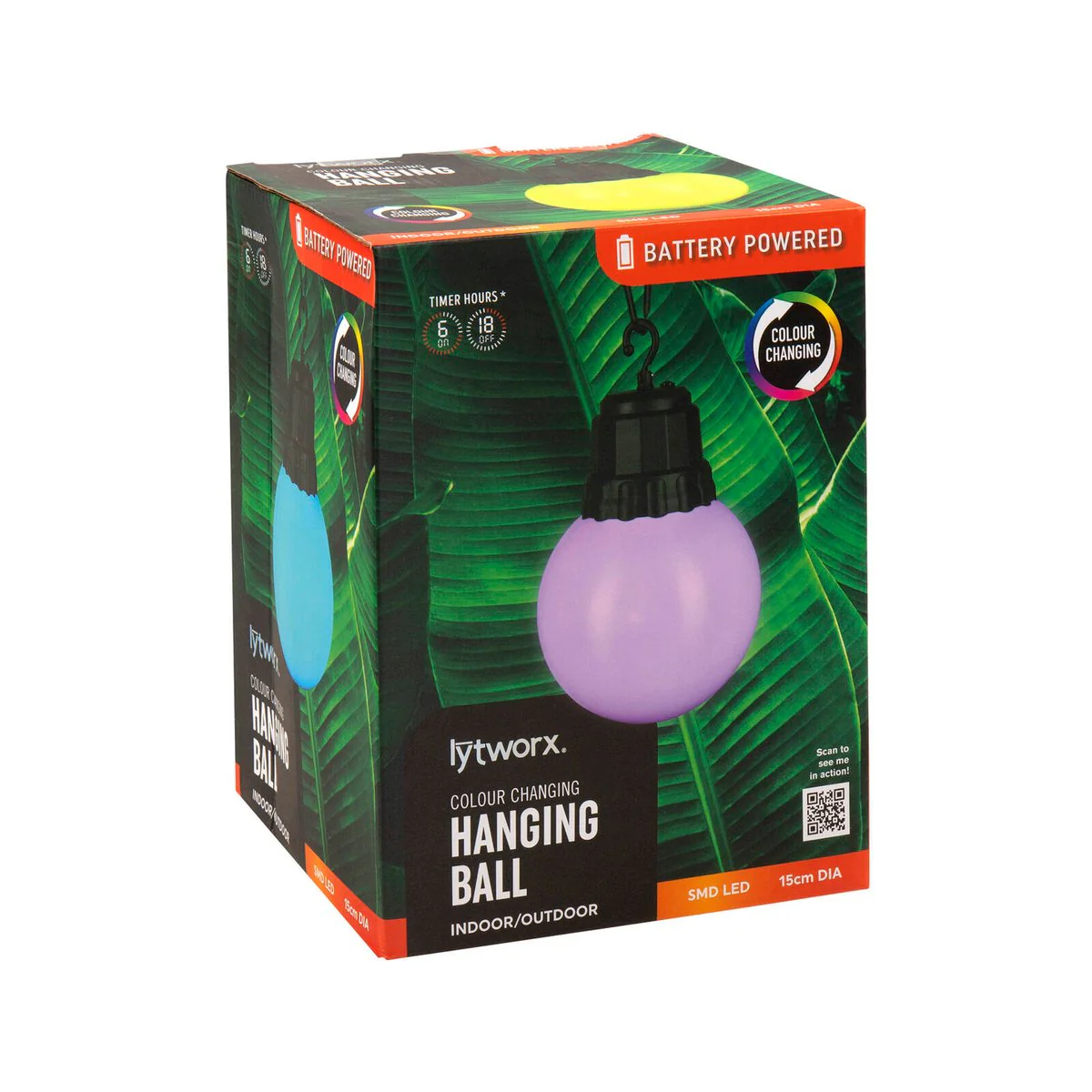 Lytworx Colour Changing Hanging Ball Light - 15cm - Battery Operated - IP44