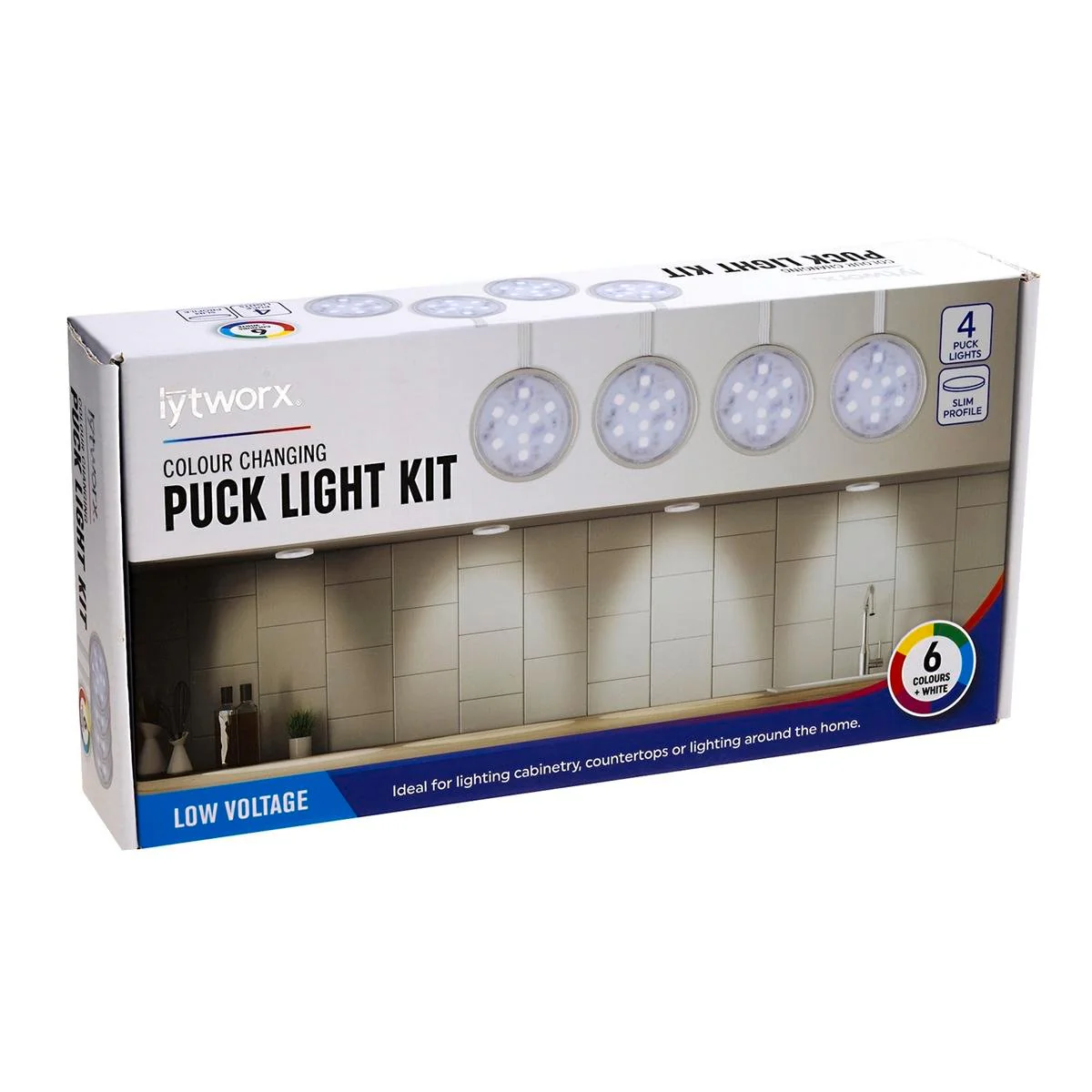 Lytworx Colour Changing Puck Light Kit - 4 Pack - 6.5mm x 56mm x 640mm - Multi