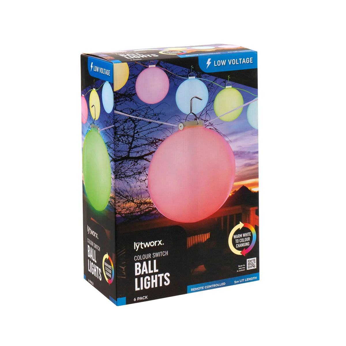 Lytworx Colour Switch Ball Lights 6pk - 5.9m - Remote Control - Indoor/Outdoor