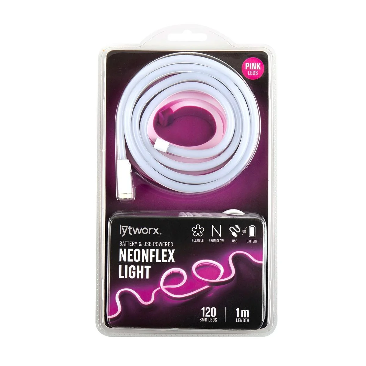 Lytworx Neonflex Light - 1m - Pink - Battery Operated or USB Powered