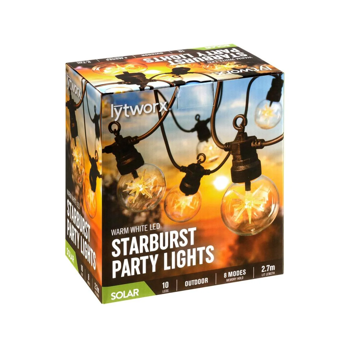 Lytworx Solar Starburst Party Lights 10 Pack - 2.7m Warm White - 8 Modes