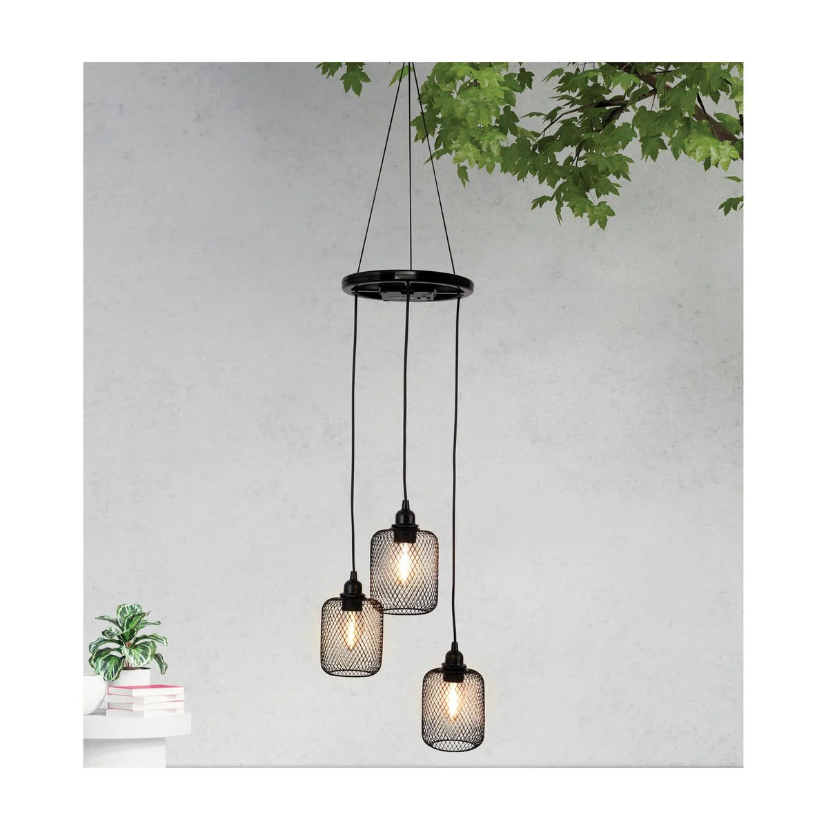 Lytworx Solar Triple Bulb Chandelier Lights 96cm - Warm White - Black - Image 2