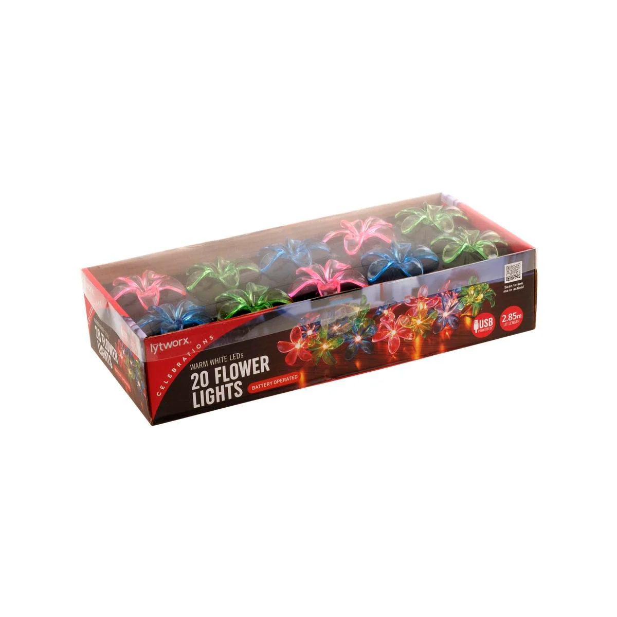 Lytworx Warm White Flower Lights - 20 LEDs - 2.85m - Battery Operated