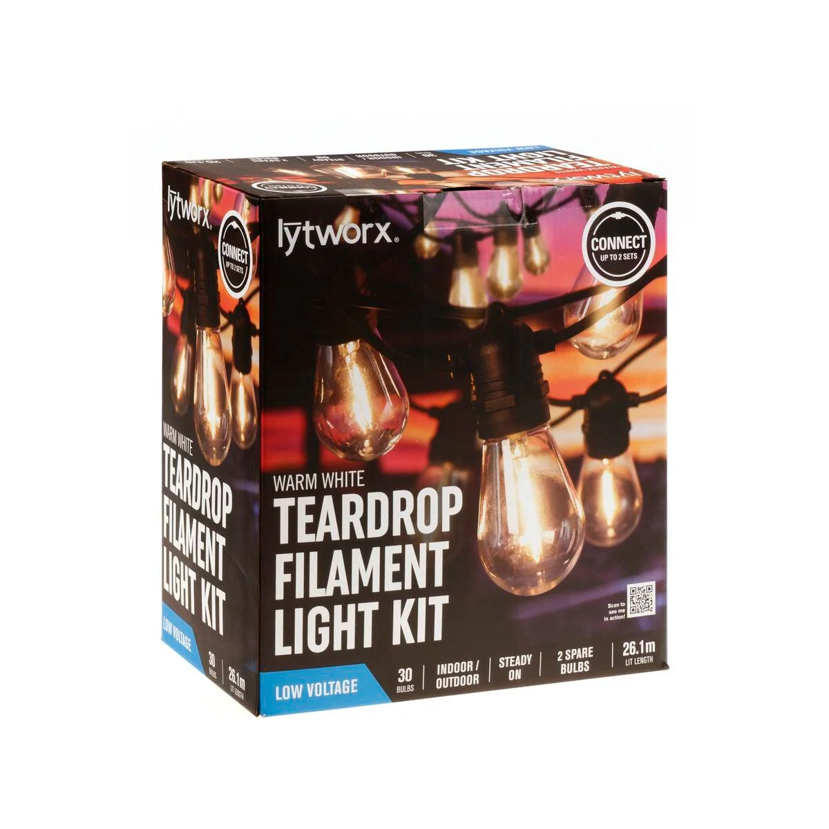 Lytworx Warm White Teardrop Filament Party Lights 30 Pack - 26.1m Length - Indoor/Outdoor Use