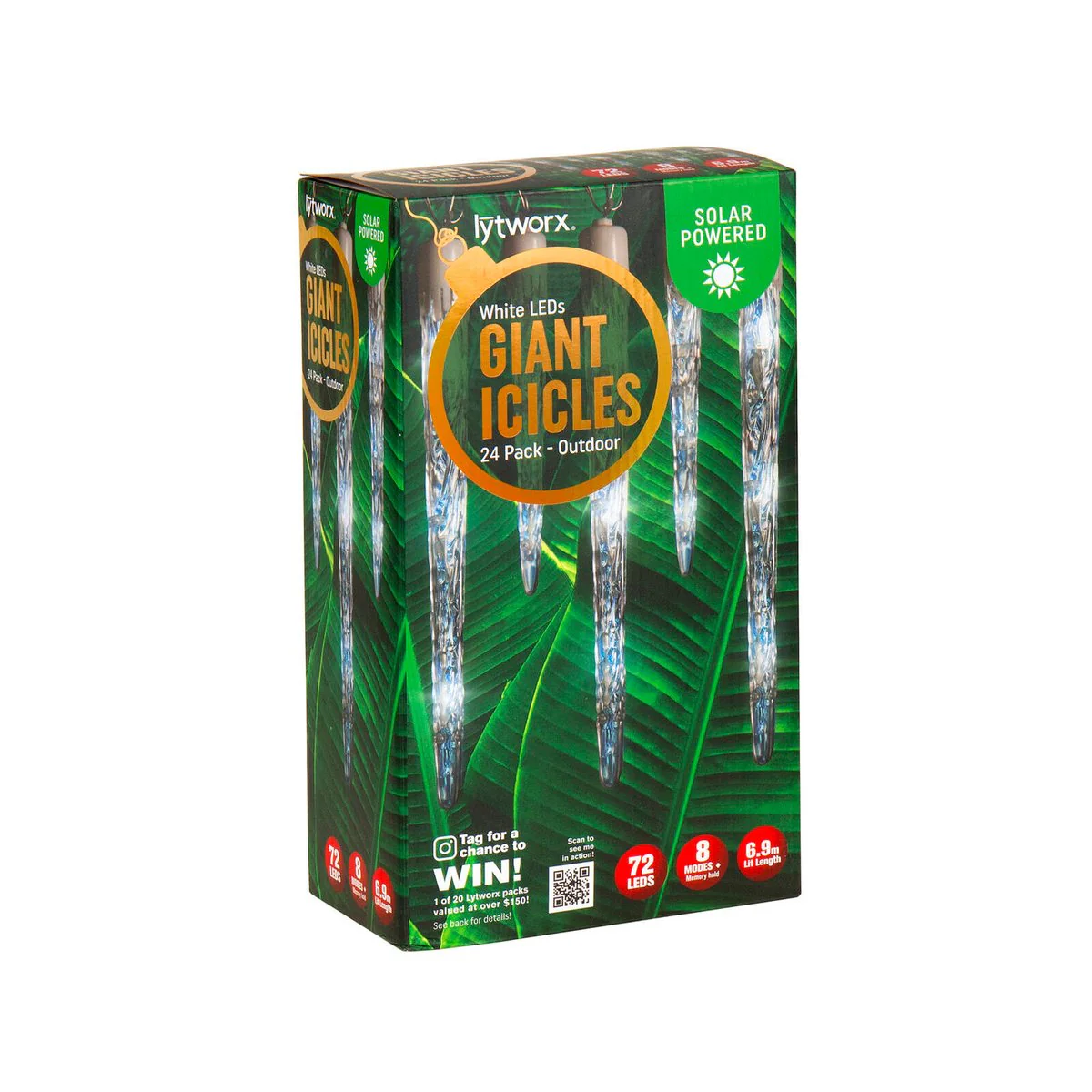 Lytworx White Solar Giant Icicle Lights 24 Pack - 6.9m - 72 LEDs - Outdoor