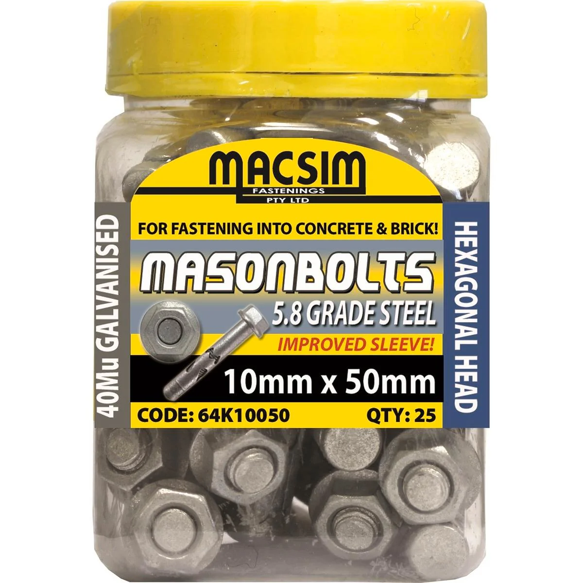Macsim Fasteners 10mm x 50mm Galvanised Sleeve Anchor 25 Pack