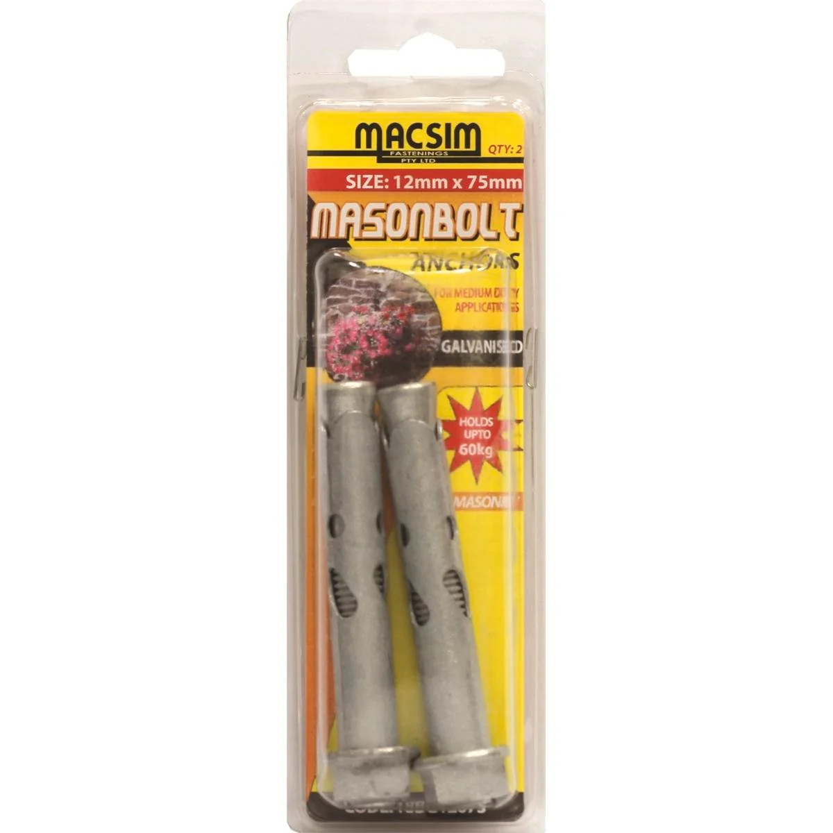 Macsim Fasteners 12 x 75mm Galvanised Sleeve Anchor 2 Pack
