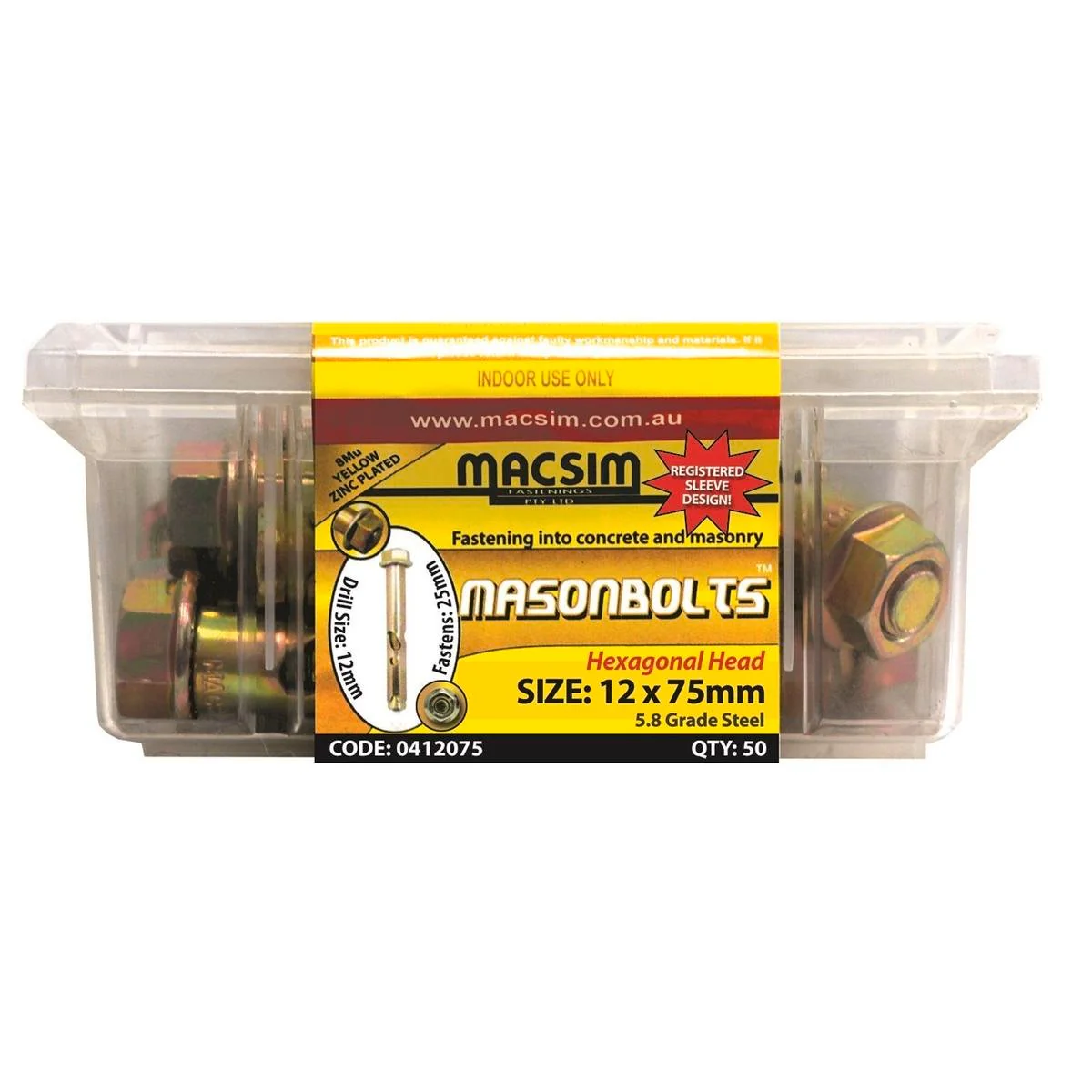 Macsim Fasteners 12 x 75mm Zinc Sleeve Anchor 50 Pack - High Strength - Durable - Easy Install