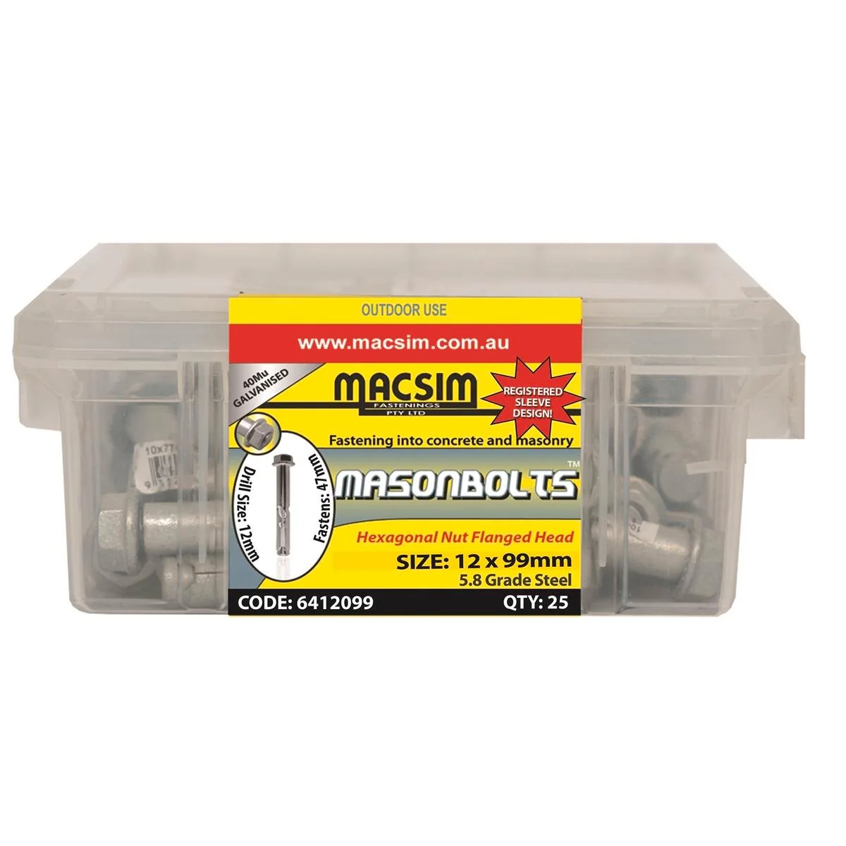 Macsim Fasteners 12 x 99mm Galvanised Sleeve Anchor 25 Pack