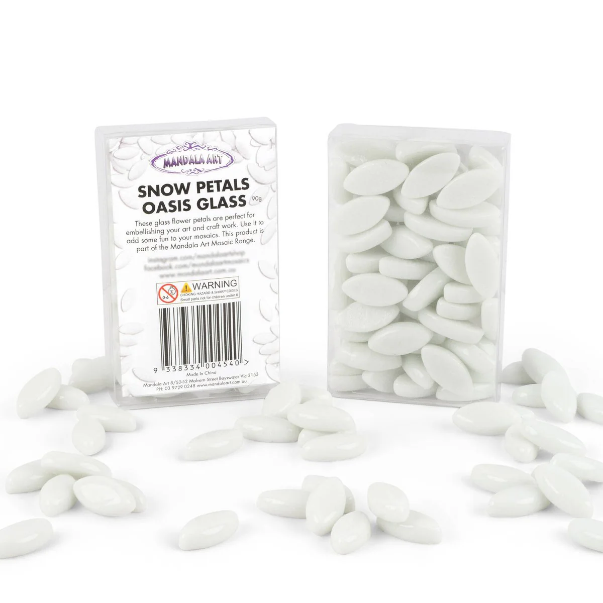 Mandala Art Snow Petals Mosaic Glass Tile - 10mm x 20mm - White - Creative Texture