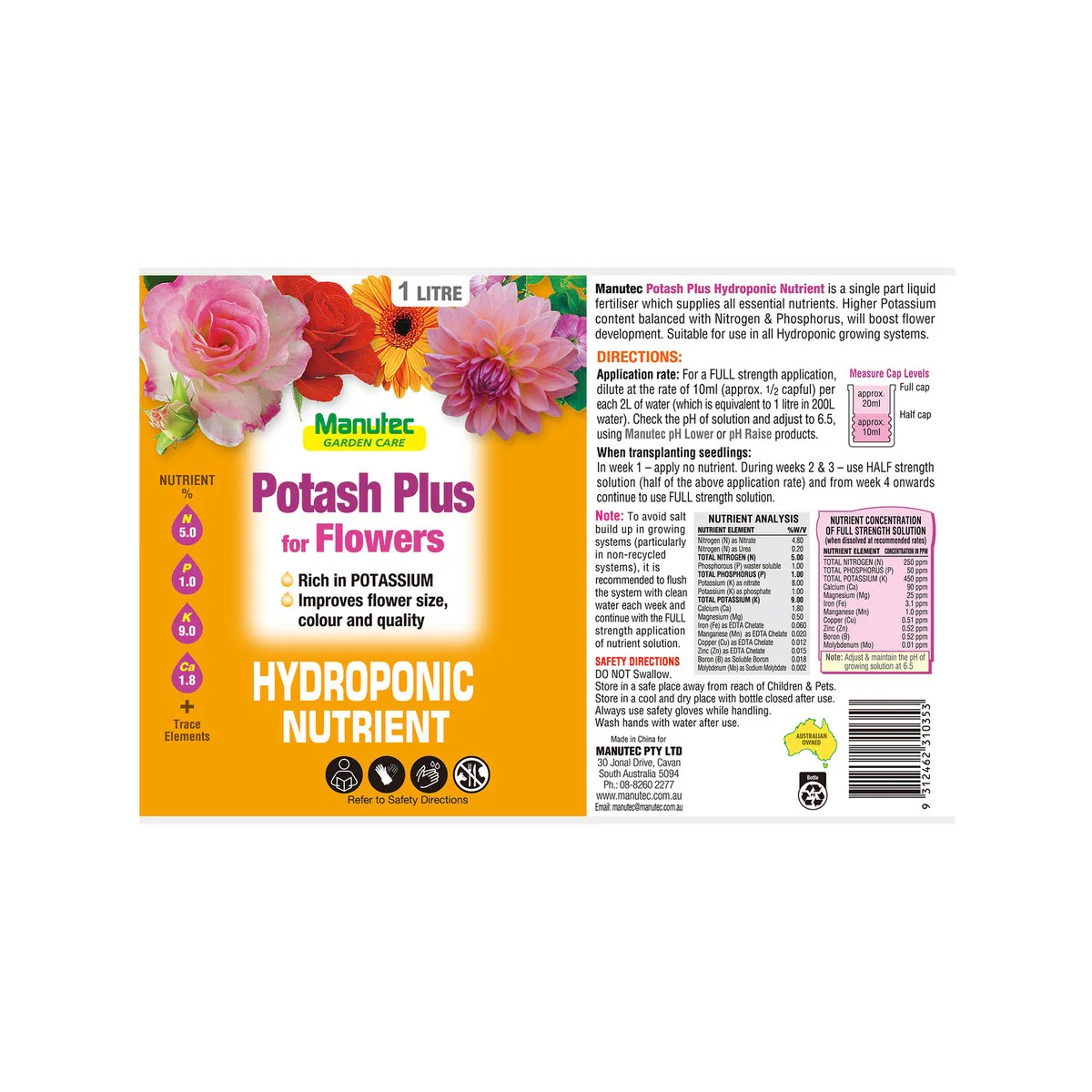Manutec Hydroponic Potash Plus - 1L - Liquid Fertiliser - Flower Boost - Image 2