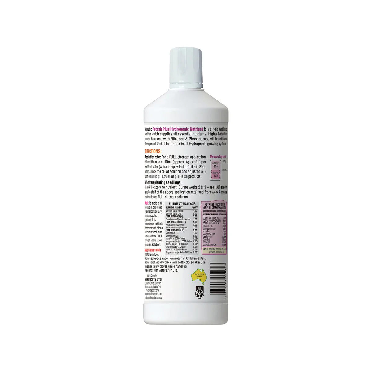 Manutec Hydroponic Potash Plus - 1L - Liquid Fertiliser - Flower Boost - Image 3