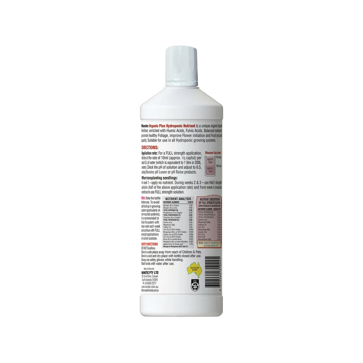 Manutec Liquid Fertiliser - 1L - Organic - Hydroponic Use - Image 2