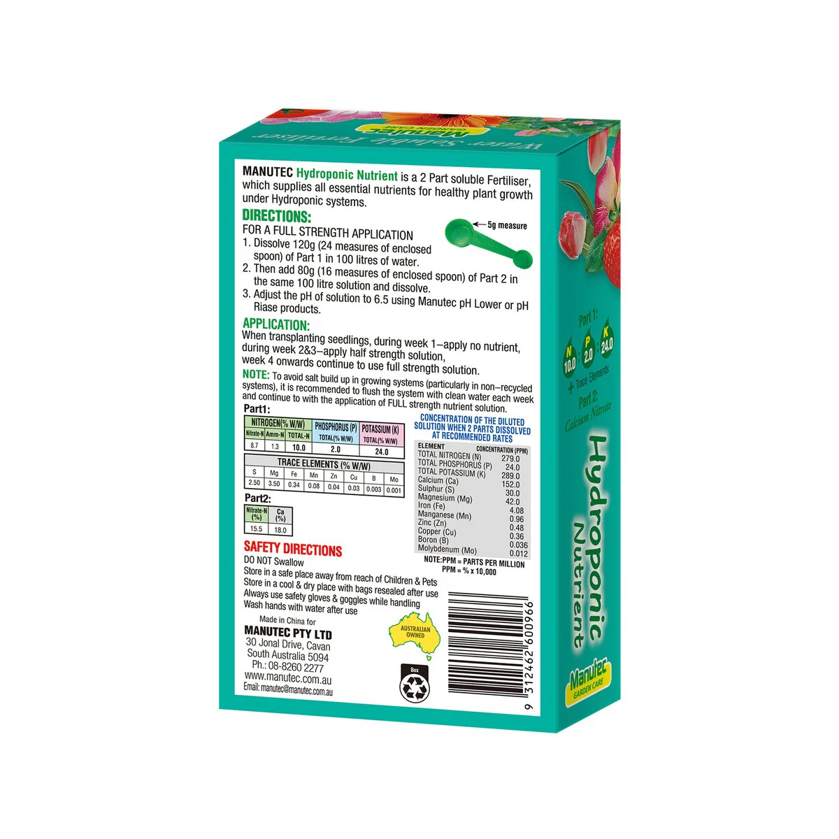 Manutec Soluble Hydroponic Fertiliser - 600g - Water Soluble - High Performance - Image 2
