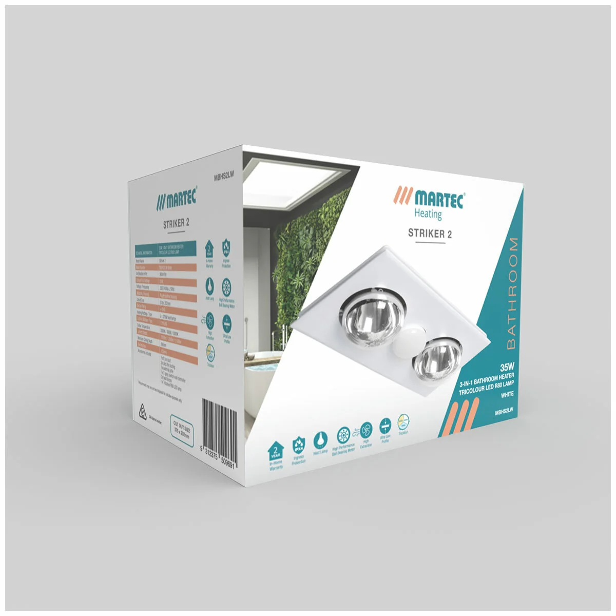 Martec Striker 2 Bathroom Heater/Exhaust Fan MBHS2LW Tri-Colour LED - Image 6