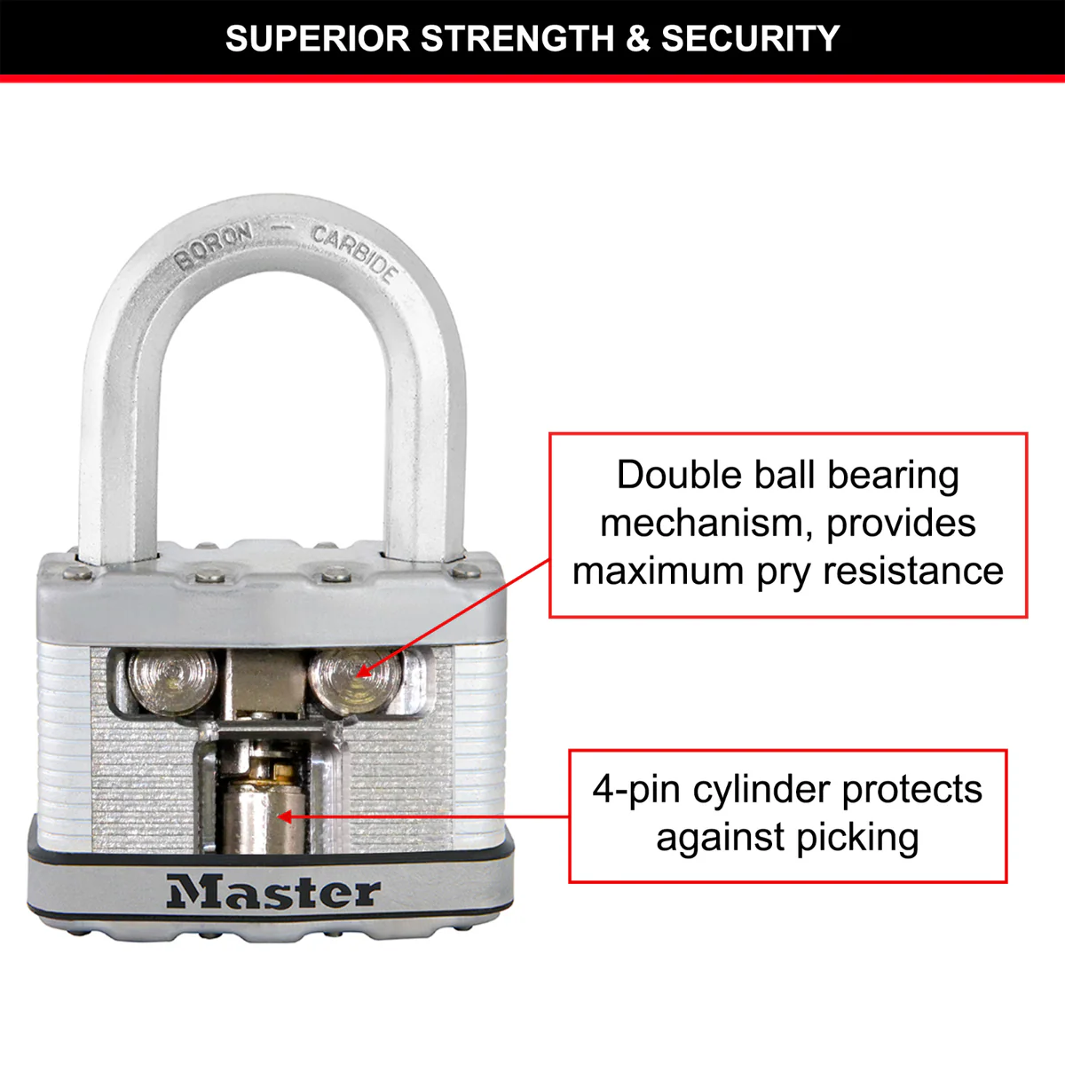 Master Lock 45mm Magnum Padlock - 38mm Long Shackle - High Security - Image 3
