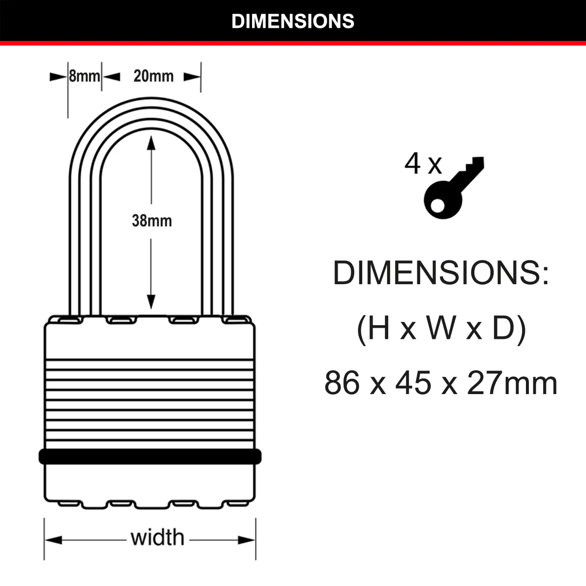 Master Lock 45mm Magnum Padlock - 38mm Long Shackle - High Security - Image 4
