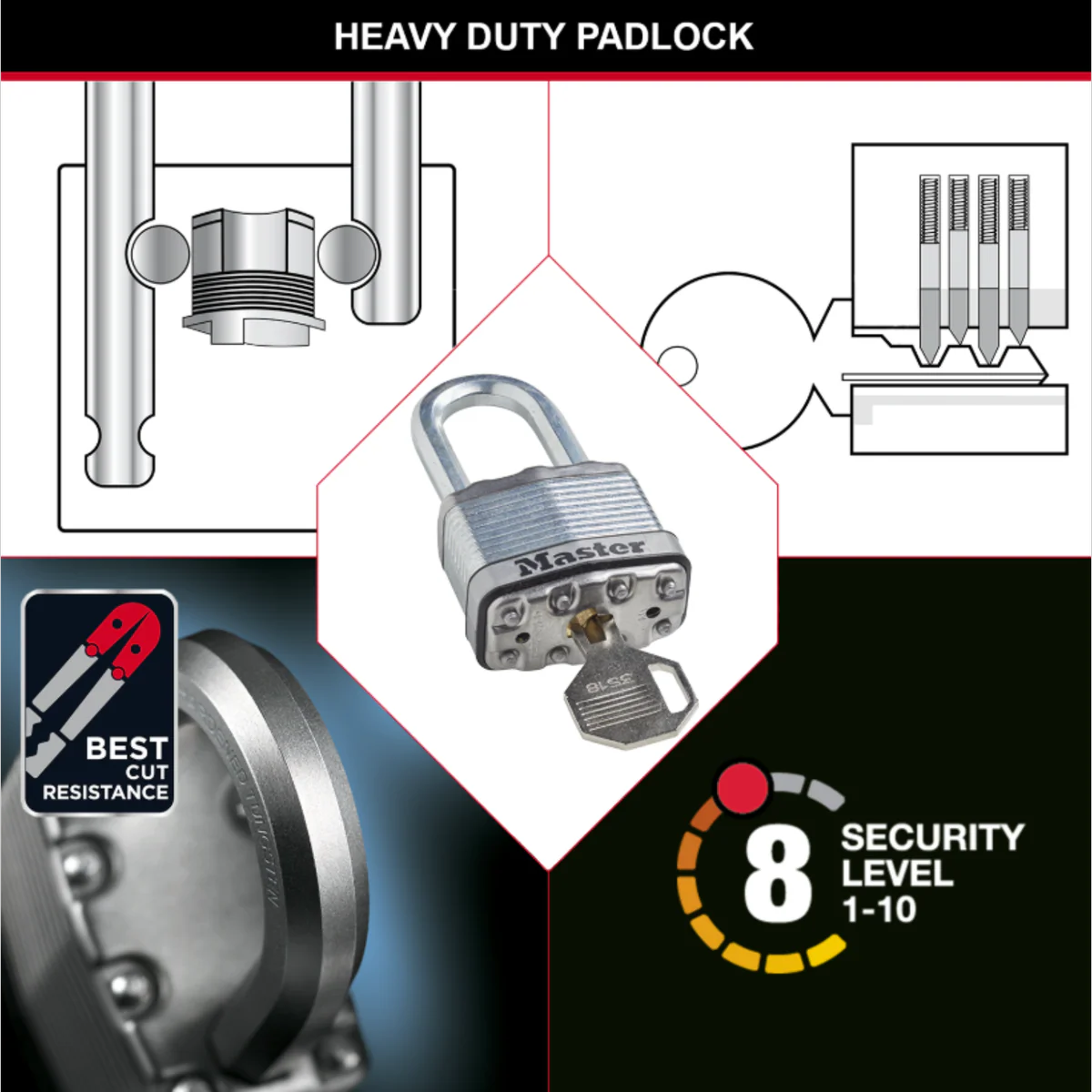 Master Lock 45mm Magnum Padlock - 64mm Extra Long Shackle - M1DLJ - Image 5