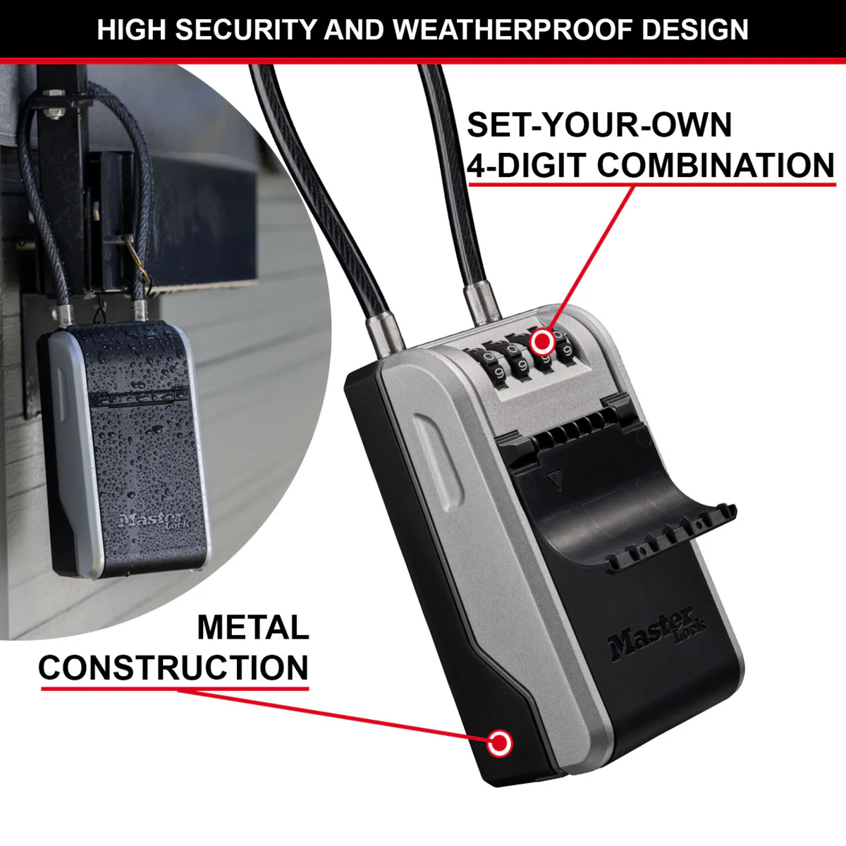 Master Lock Cable Next Gen Key Safe - Holds 10 Keys - 76mm x 283mm - Durable Metal - Image 3