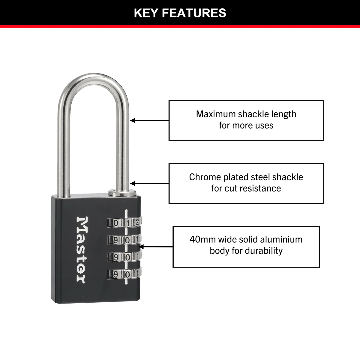 Master Lock Combination Padlock - 51mm Shackle - Aluminium - Keyless - Image 2
