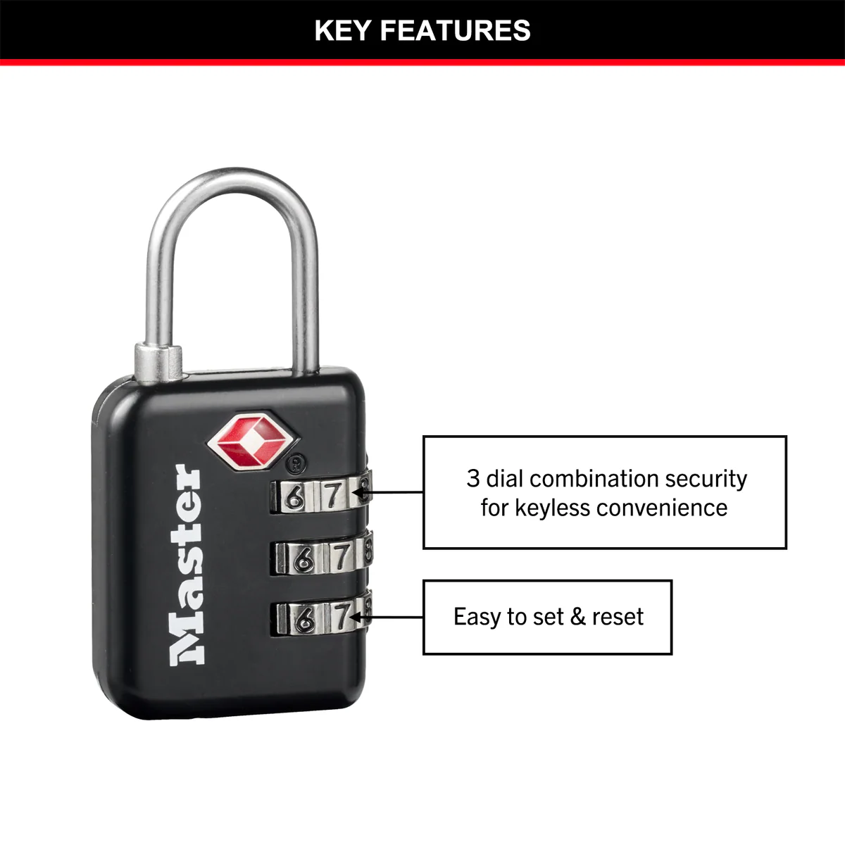 Master Lock Luggage Padlock - 30mm - Metal - TSA-Accepted - Image 3